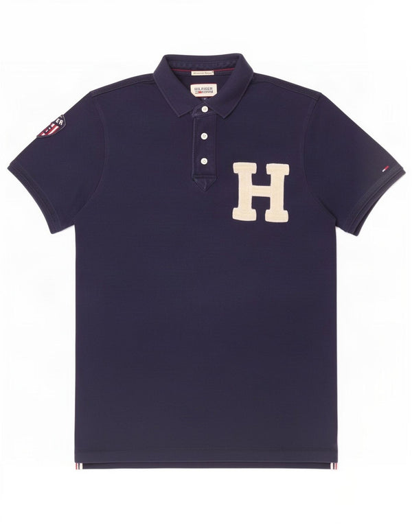 Tommy Hilfiger Mens Graphic Polo Shirt Medium Navy Blue Cotton