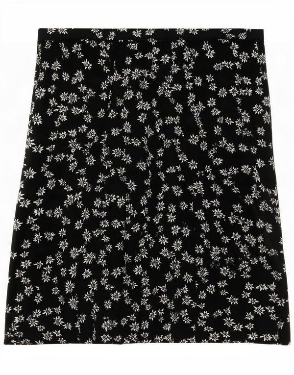 Vintage Damen Faltenrock 2XL W40 Schwarz geblümt