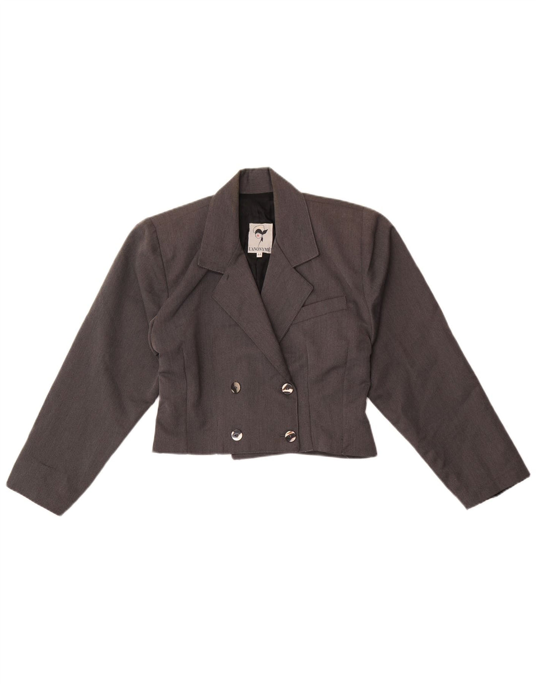 Vintage Damen Crop Zweireiher Blazer Jacke IT 44 Mittelgrau