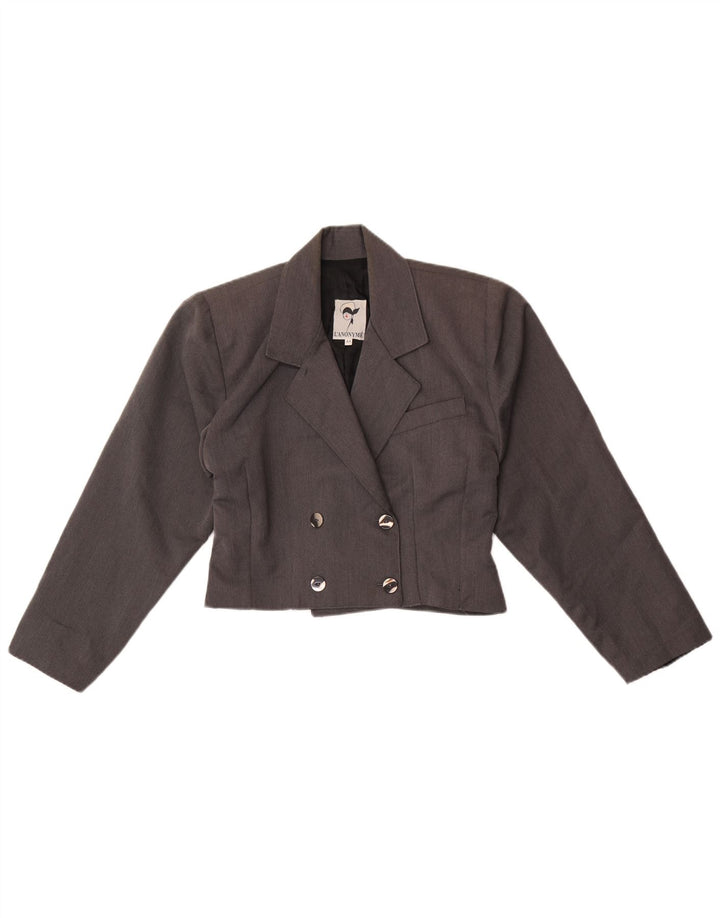 Vintage Damen Crop Zweireiher Blazer Jacke IT 44 Mittelgrau
