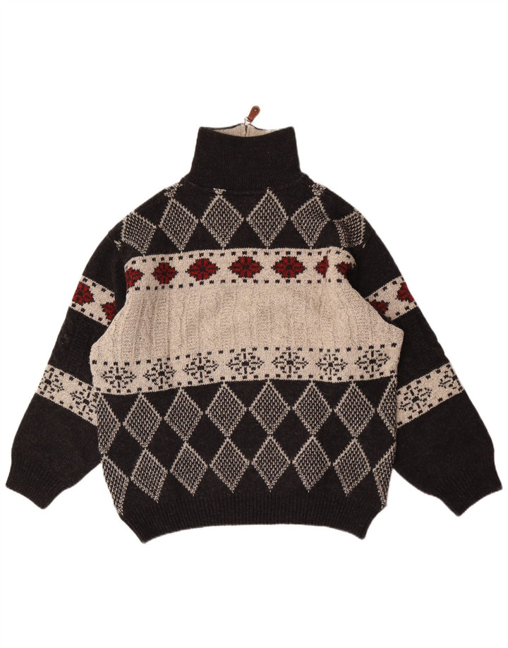 Vintage Herren-Pullover mit Reißverschluss, Größe 48, mittelschwarz, Argyle/Diamant