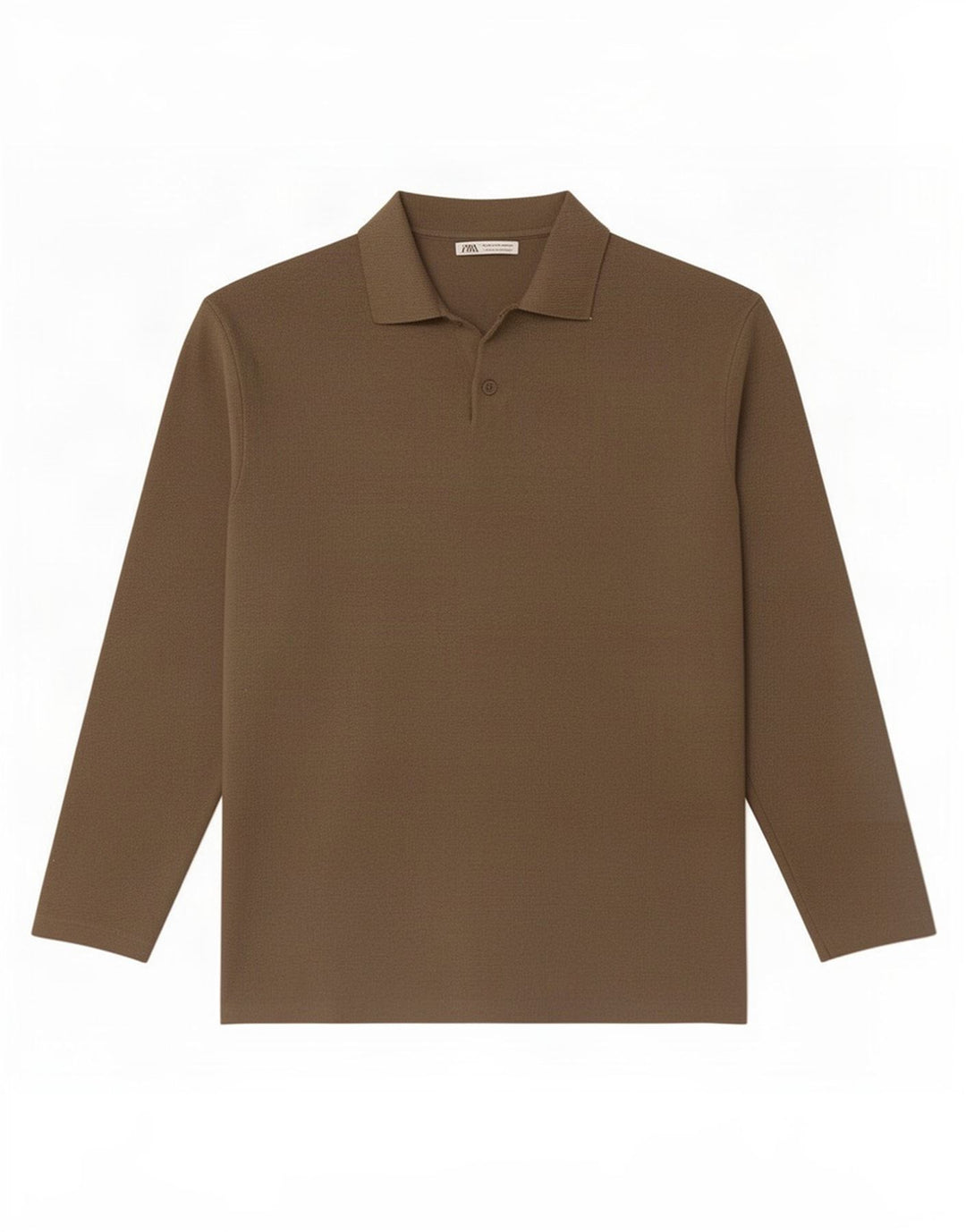 Zara Herren Langarm-Poloshirt Mittelbraune Viskose