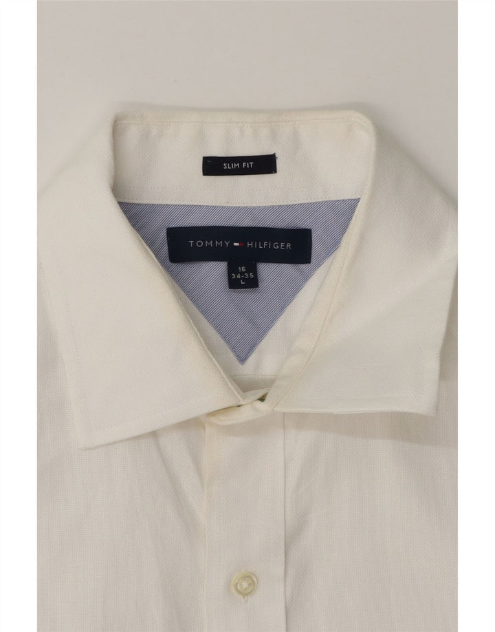 TOMMY HILFIGER Mens Slim Fit Shirt Size 16 Large White Cotton Vintage Tommy Hilfiger and Second-Hand Tommy Hilfiger from Messina Hembry 