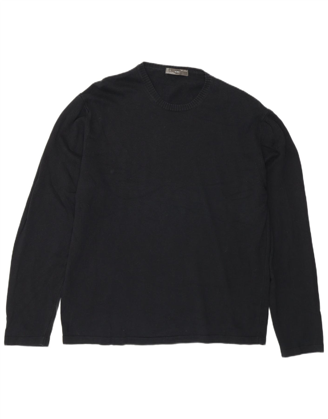 Zara Herren-Pullover mit Rundhalsausschnitt, groß, marineblaue Baumwolle
