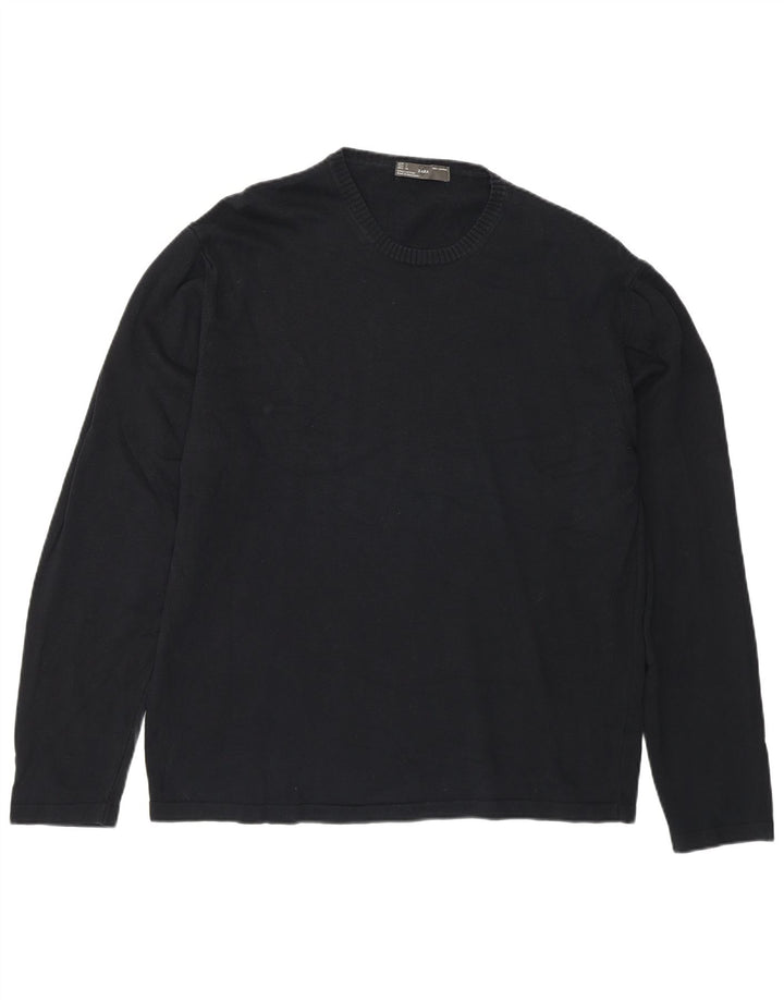 Zara Herren-Pullover mit Rundhalsausschnitt, groß, marineblaue Baumwolle