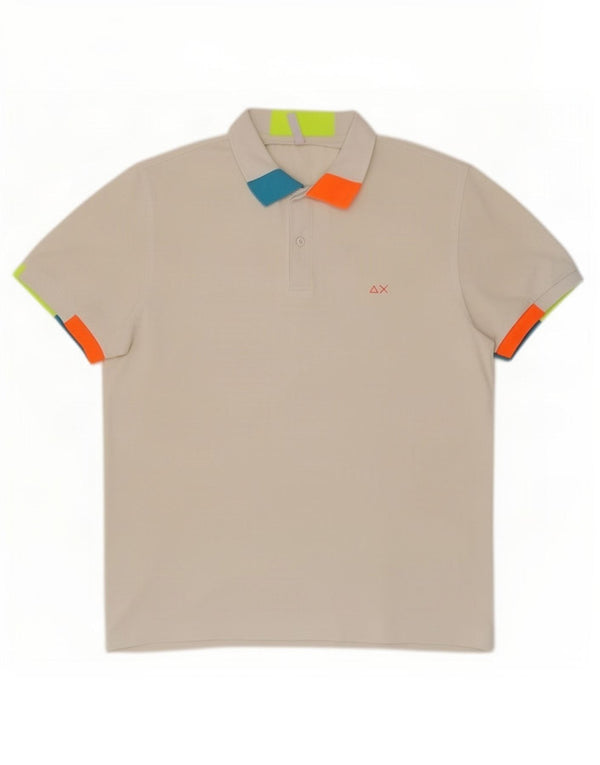 Sun68 Herren-Poloshirt 2XL, weiße Colourblock-Baumwolle