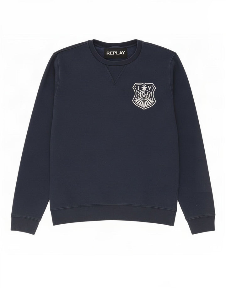 Replay Herren-Sweatshirt-Pullover aus Baumwolle in mittlerem Marineblau
