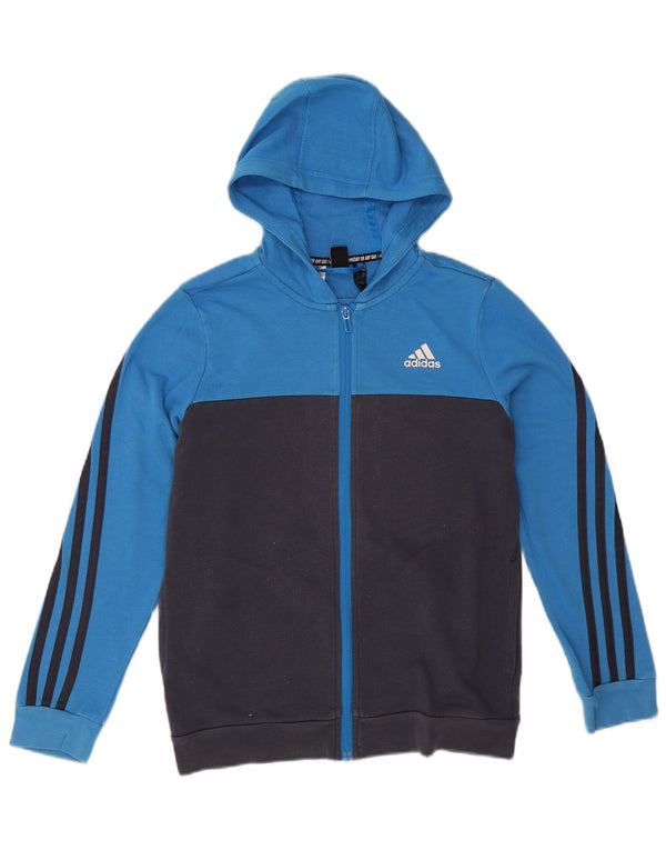 Adidas Jungen-Kapuzenpullover mit Reißverschluss, 11–12 Jahre, blaue Farbblock-Baumwolle