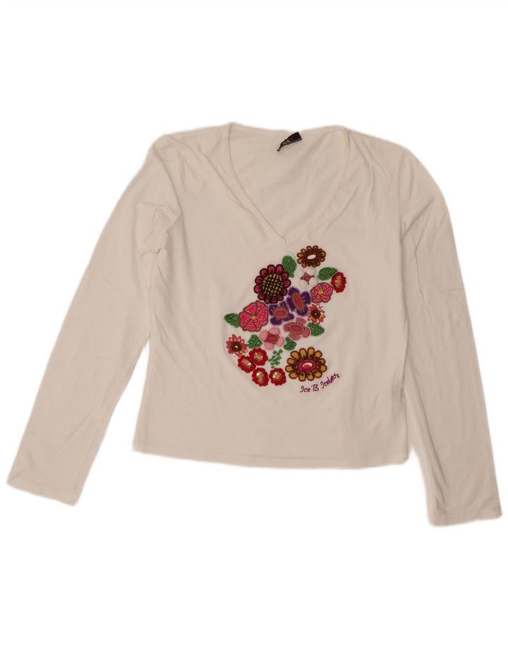 Iceberg Womens Graphic Top Langarm IT 42 Medium White Floral Cotton