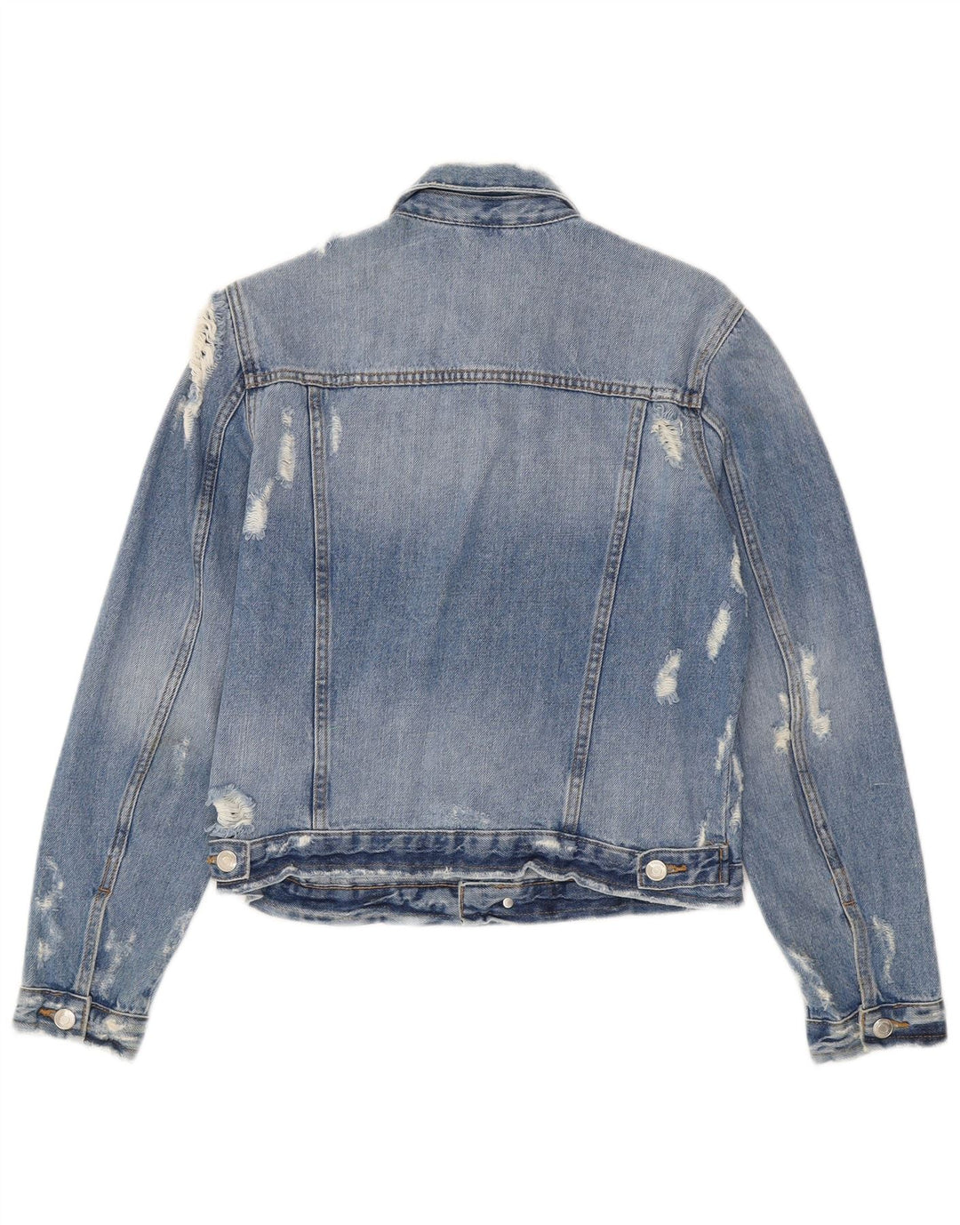 Zara Damen Crop Distressed Denim Jacke UK 12 Mittelblaue Baumwolle