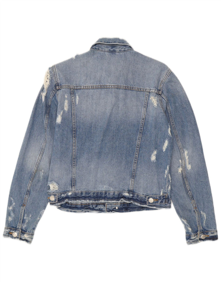 Zara Damen Crop Distressed Denim Jacke UK 12 Mittelblaue Baumwolle