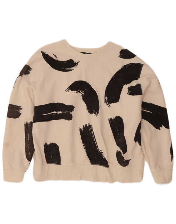 Zara Damen Crop Sweatshirt Pullover UK 14 Mittelweiß Farbblock