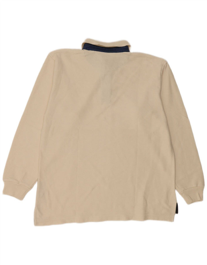 Slam Herren-Langarm-Rugby-Poloshirt aus Baumwolle in Mittelbeige