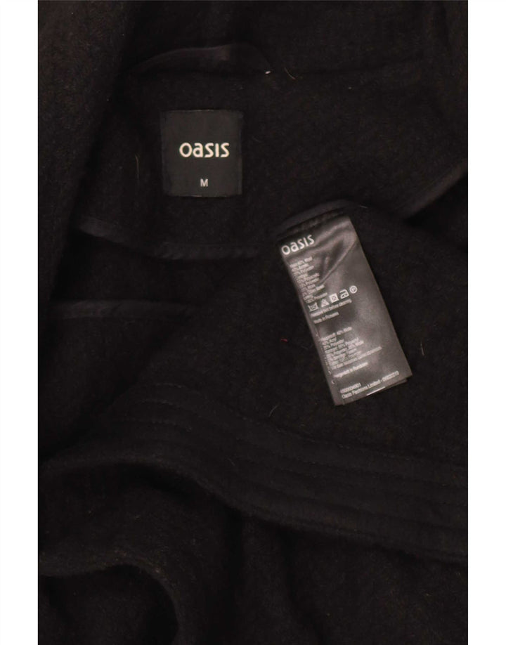 Oasis Damen Wickelmantel UK 12 Mittelschwarze Fischgrätwolle