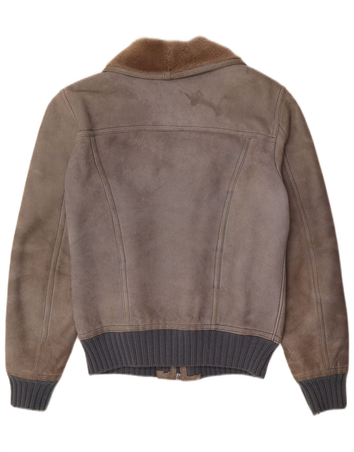 VINTAGE Herren Shearling Jacke IT 48 Mittelgraues Shearling