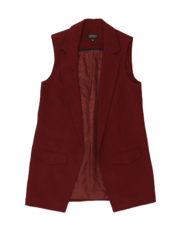 TOPSHOP Womens Sleeveless Open Blazer Jacket UK 8 Small  Burgundy Vintage Topshop and Second-Hand Topshop from Messina Hembry 