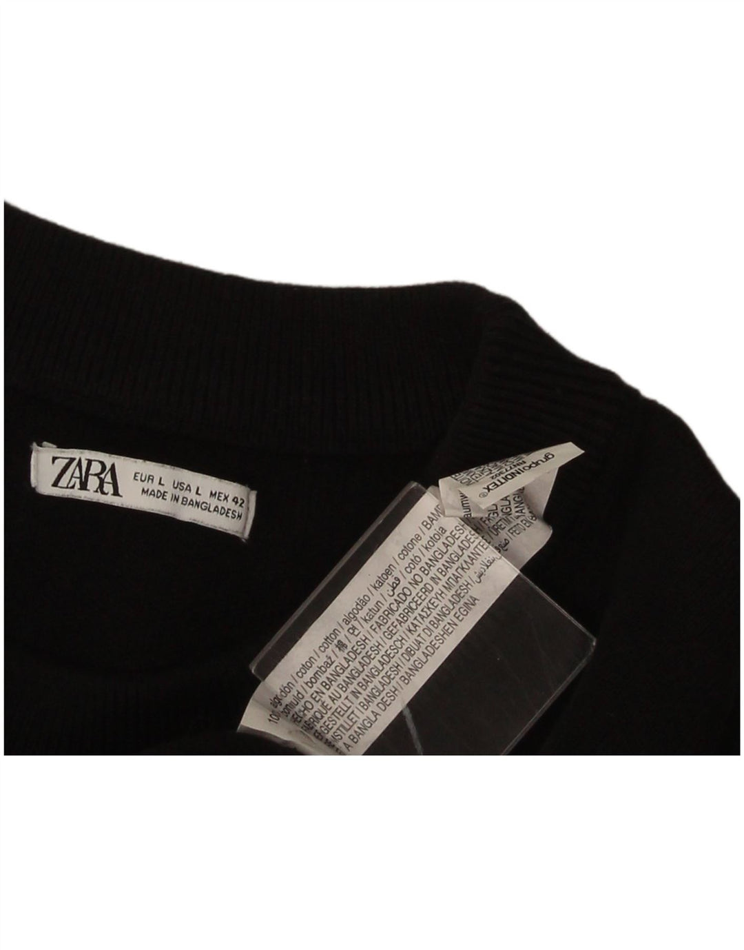 Zara Herren-Pullover mit Rundhalsausschnitt, groß, aus schwarzer Baumwolle
