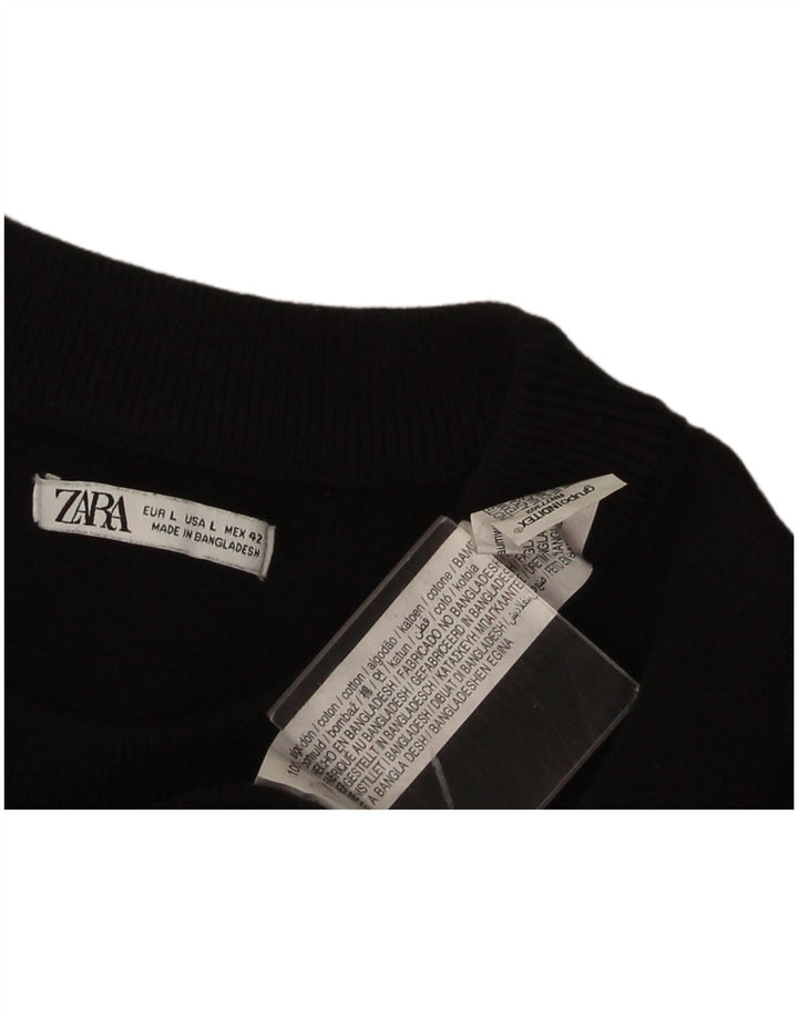 Zara Herren-Pullover mit Rundhalsausschnitt, groß, aus schwarzer Baumwolle
