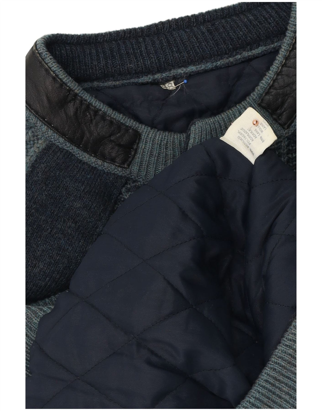 Vintage Herren Strick-Bomberjacke IT 48 Medium Marineblau gestreift aus Acryl