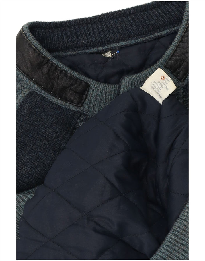 Vintage Herren Strick-Bomberjacke IT 48 Medium Marineblau gestreift aus Acryl