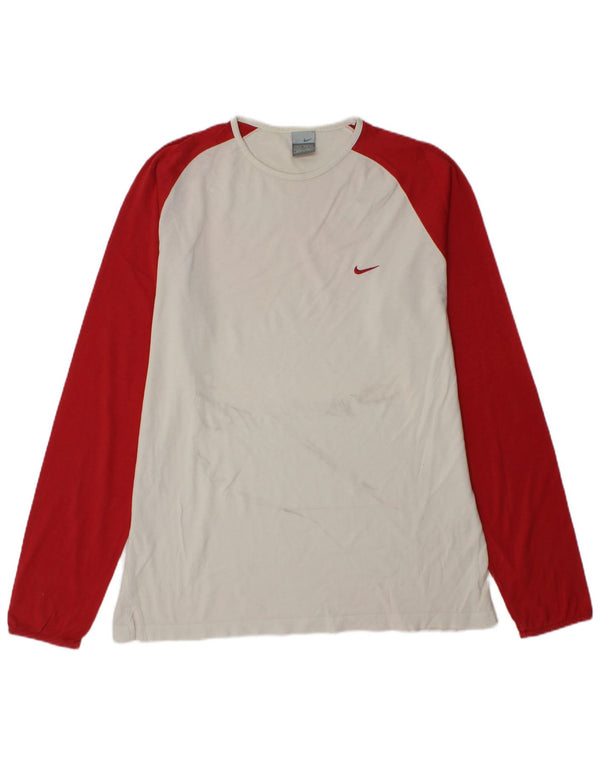 Nike Herren Top Langarm UK 45/47 XL Weiß Colourblock Baumwolle