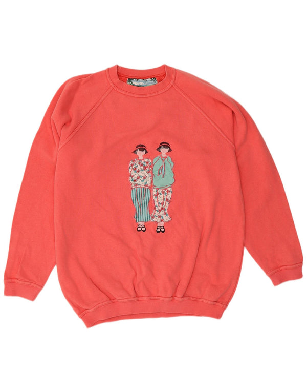 Naj Oleari Damen Grafik-Sweatshirt-Pullover UK 12 Mittelrosa Baumwolle Retro