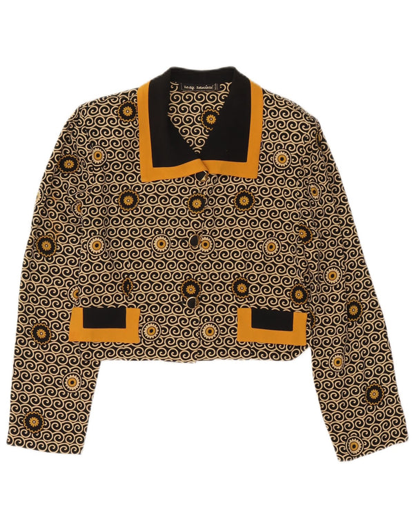 Vintage Damen Crop 3-Knopf-Blazerjacke UK 8 Small Black Floral