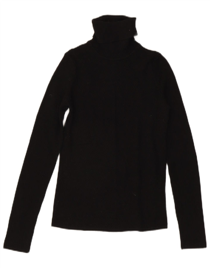Zara Damen Rollkragen-Blusenoberteil UK 12 Mittelschwarze Viskose