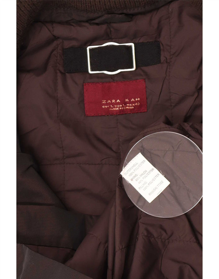 Zara Herren-Utility-Jacke mit Kapuze, UK 40, großes braunes Polyester