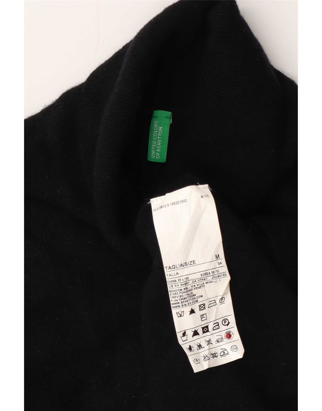 Benetton Damen-Pullover mit Rollkragen, UK 12, mittelschwarze Wolle