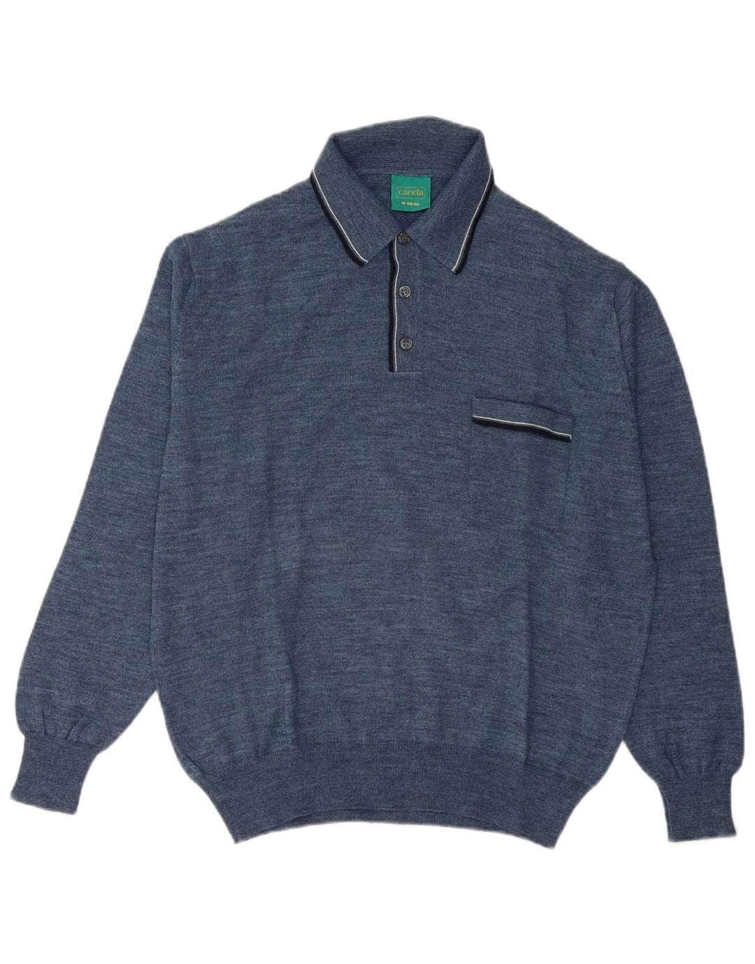 Canda Herren-Pullover mit Rollkragen, Größe 48/50, mittelblaue Schurwolle