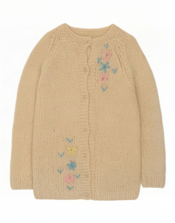 Vintage Damen Cardigan Pullover UK 10 Small Off White Floral