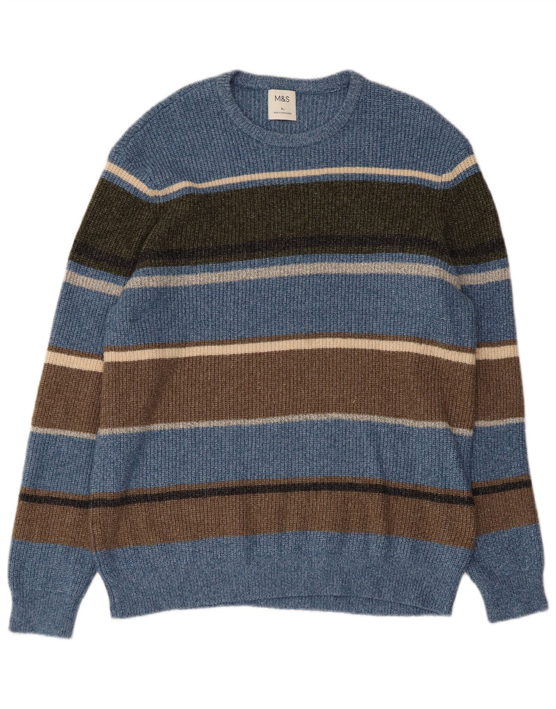 Marks & Spencer Herren-Pullover mit Rundhalsausschnitt, XL, blau gestreift, Polyamid