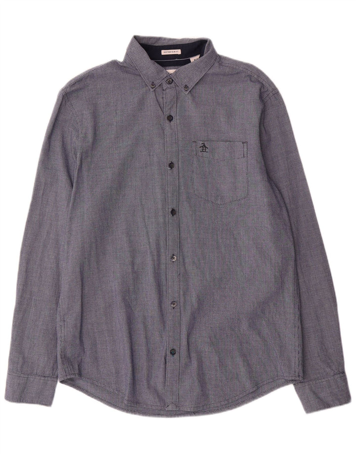 Penguin Herren Heritage Slim Fit Hemd aus mittelblauer Baumwolle