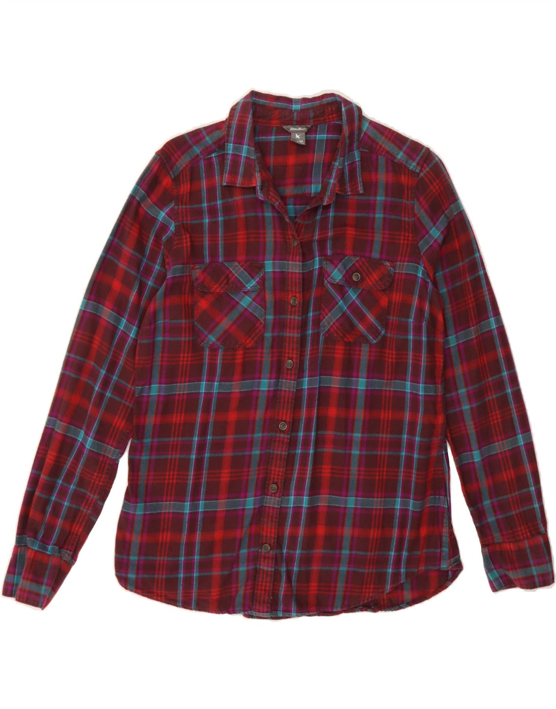 EDDIE BAUER Womens Flannel Shirt UK 14 Medium Red Check Cotton Vintage Eddie Bauer and Second-Hand Eddie Bauer from Messina Hembry 