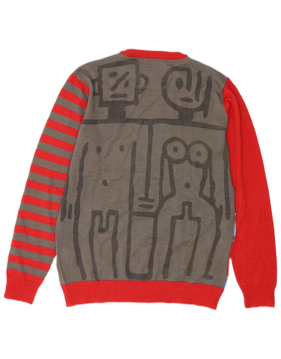 Desigual Herren-Pullover mit grafischem Rundhalsausschnitt, mittelgroß, mehrfarbig gestreift