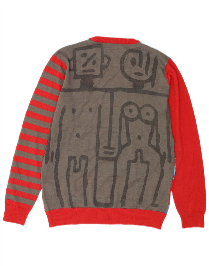 Desigual Herren-Pullover mit grafischem Rundhalsausschnitt, mittelgroß, mehrfarbig gestreift