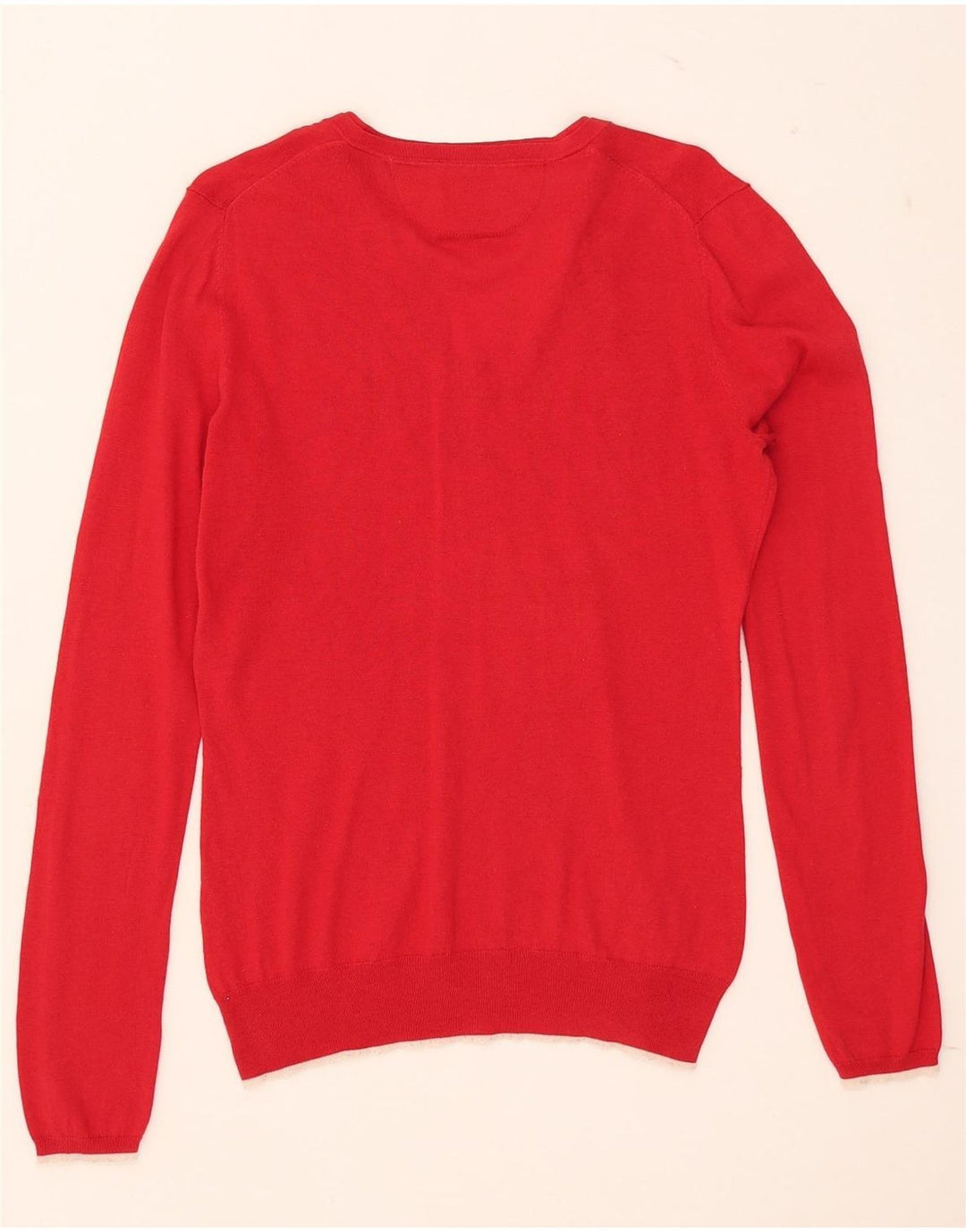 Massimo Dutti Damen-Pullover mit V-Ausschnitt, UK 12, mittelrote Seide