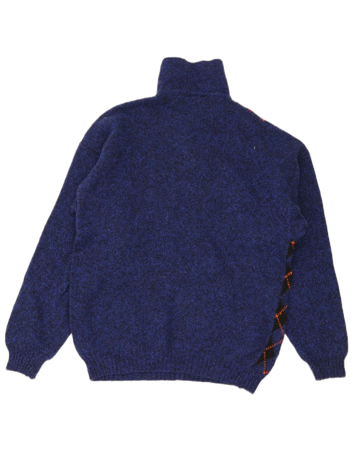 Benetton Herren-Pullover mit Polokragen, IT 48, kleine blaue Argyle-/Diamantwolle