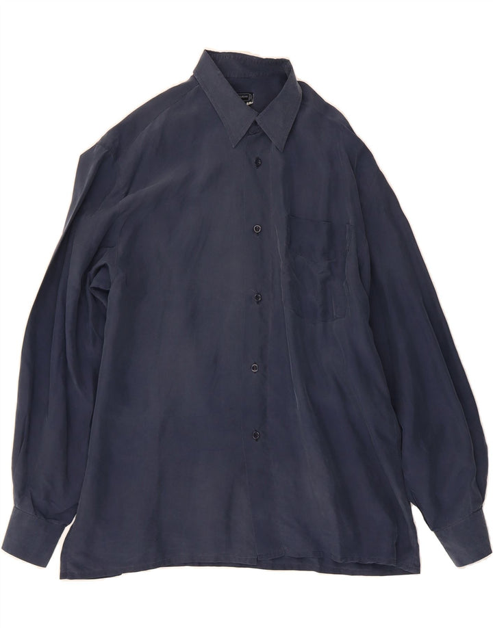 VINTAGE Mens Shirt Medium Navy Blue Vintage Vintage and Second-Hand Vintage from Messina Hembry 