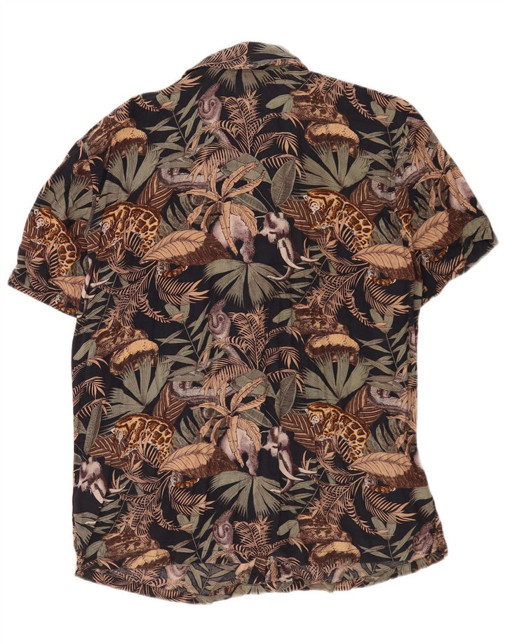 Pull & Bear Herren-Kurzarmhemd, groß, mehrfarbig, Blumenmuster, Viskose