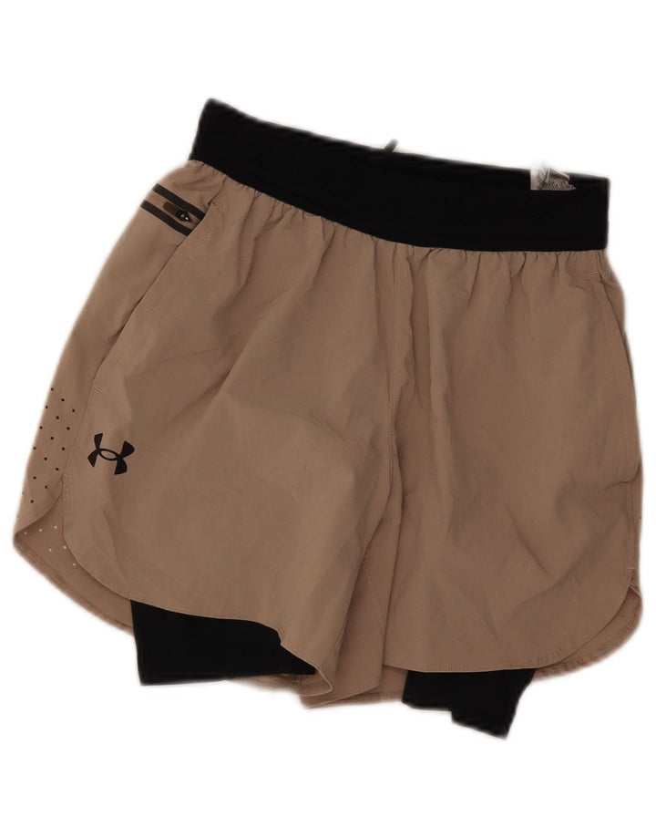Nike Damen Sportshorts UK 8 Small Beige Colourblock Polyester