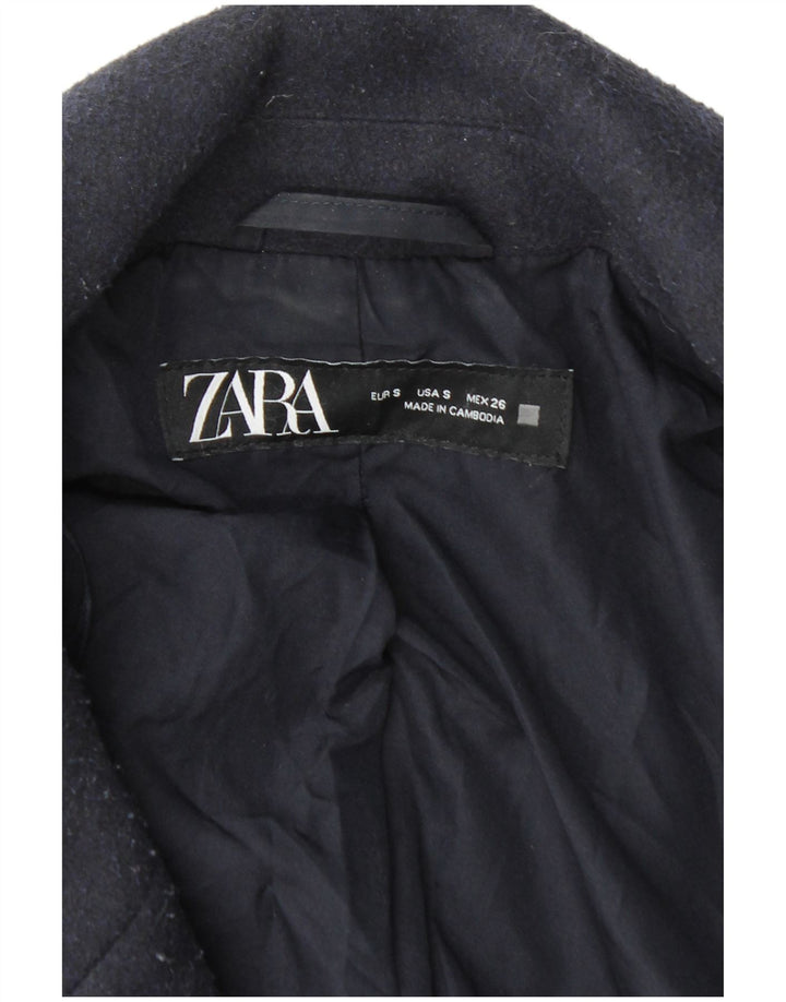 Zweireihiger Herrenmantel von Zara, UK 36, Größe S, Marineblau, Polyester