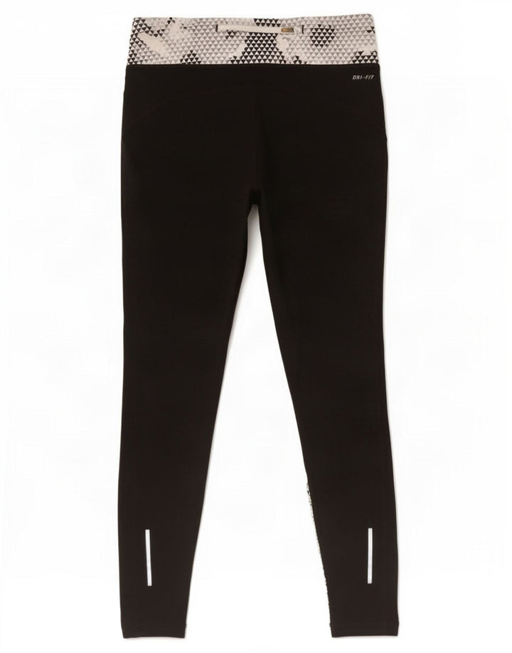 Nike Damen Dri Fit Leggings UK 14 Mittelschwarzes geometrisches Polyester