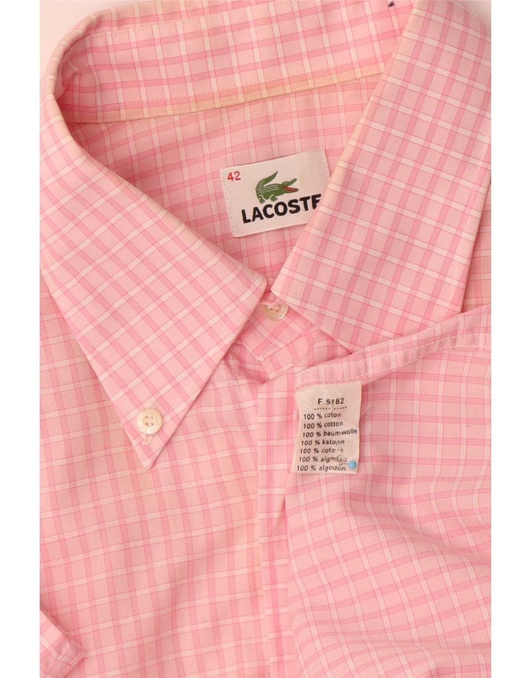 Lacoste Herren-Kurzarmhemd, Größe 42, große rosa Gingham-Baumwolle