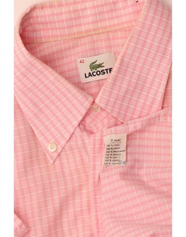 Lacoste Herren-Kurzarmhemd, Größe 42, große rosa Gingham-Baumwolle