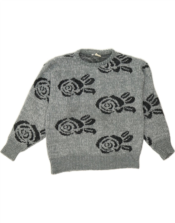 VINTAGE Womens Abstract Pattern Crew Neck Jumper Sweater IT 42 Medium Grey Vintage Vintage and Second-Hand Vintage from Messina Hembry 