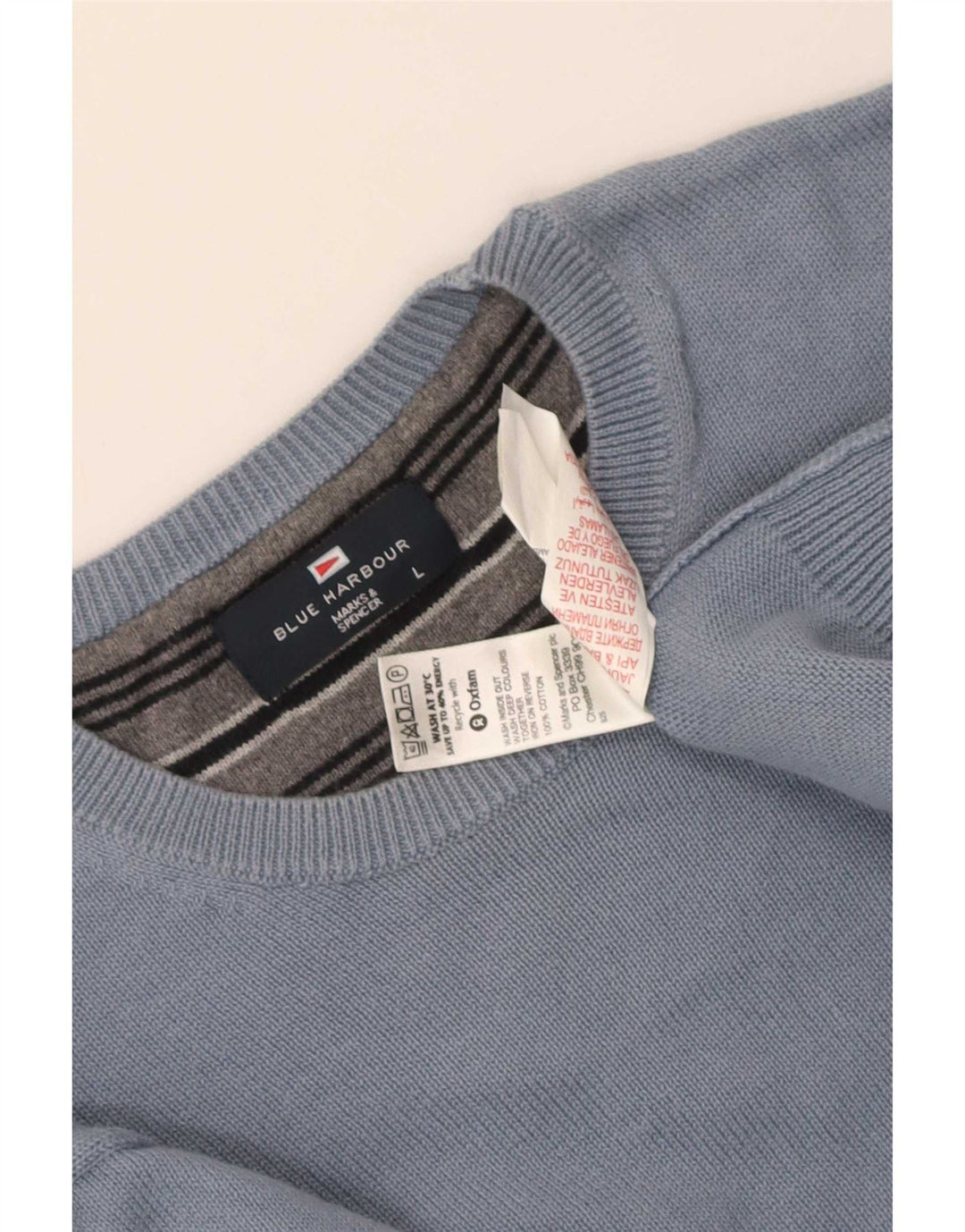 Marks & Spencer Herren-Pullover „Harbor“ mit Rundhalsausschnitt, Blau, Größe L, Baumwolle