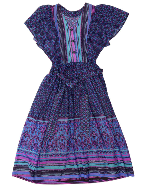 Vintage Damen Maxikleid UK 12 Mittellila Fair Isle Acetat