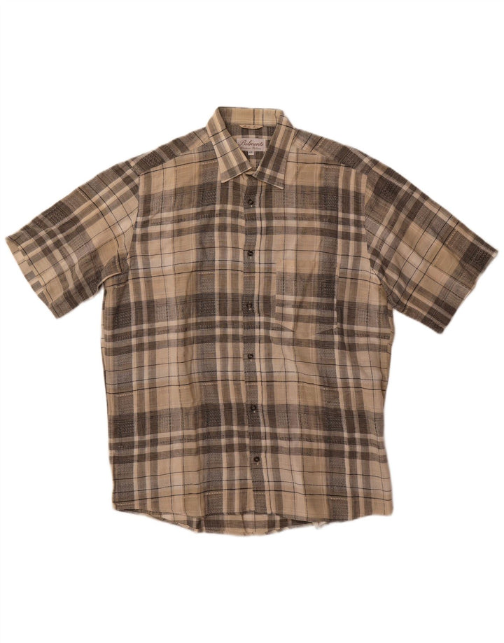 Belmonte Herren-Kurzarmhemd, Größe 42, groß, beige karierte Baumwolle